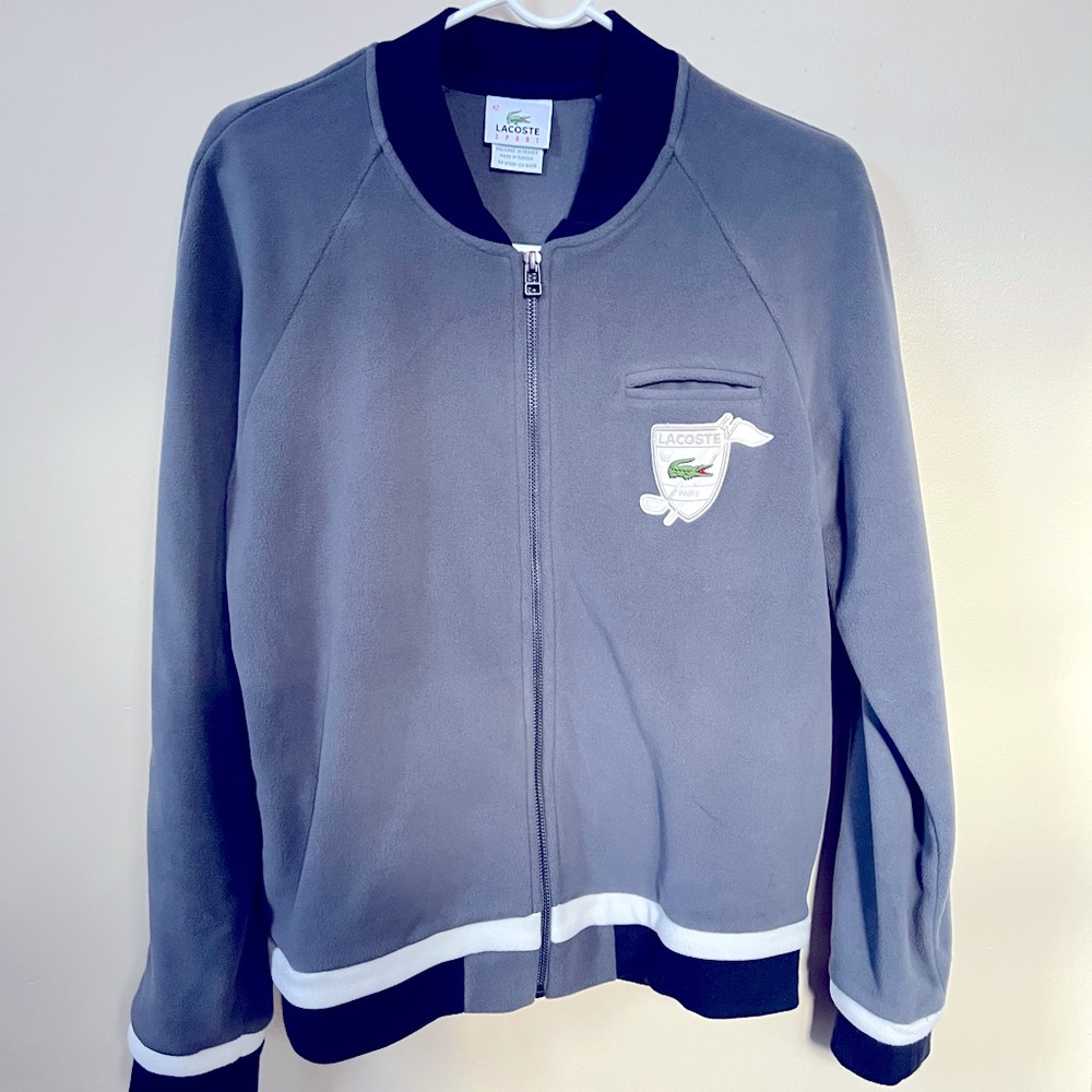 Women Fleece Lacoste Jacket size L gray/white/navy